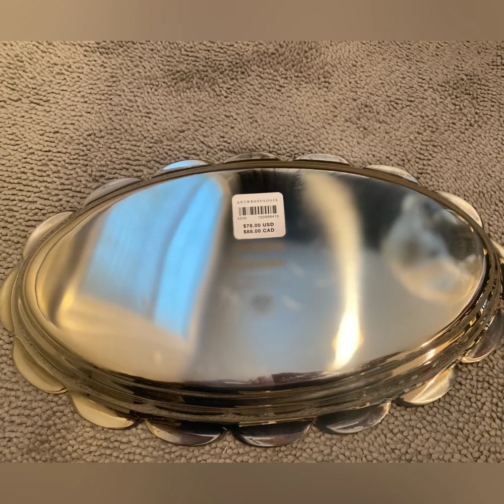 Anthropologie x Damson Madder 12” silver Serving Platter tray scalloped edges - Picture 4 of 6
